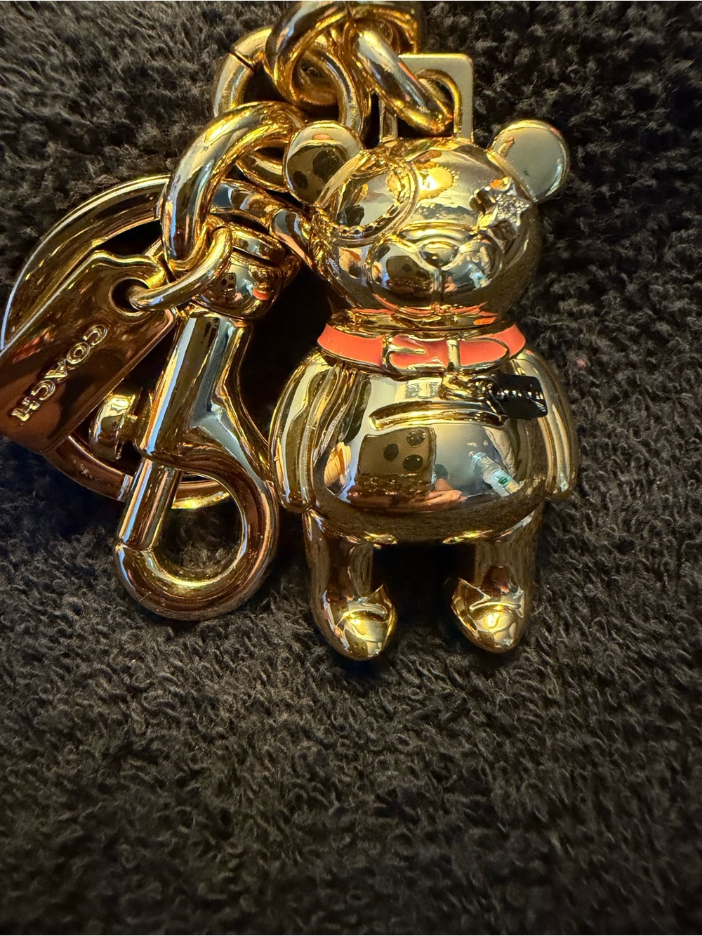 Coach Gold Bear Key Charm with Coral Collar Accent